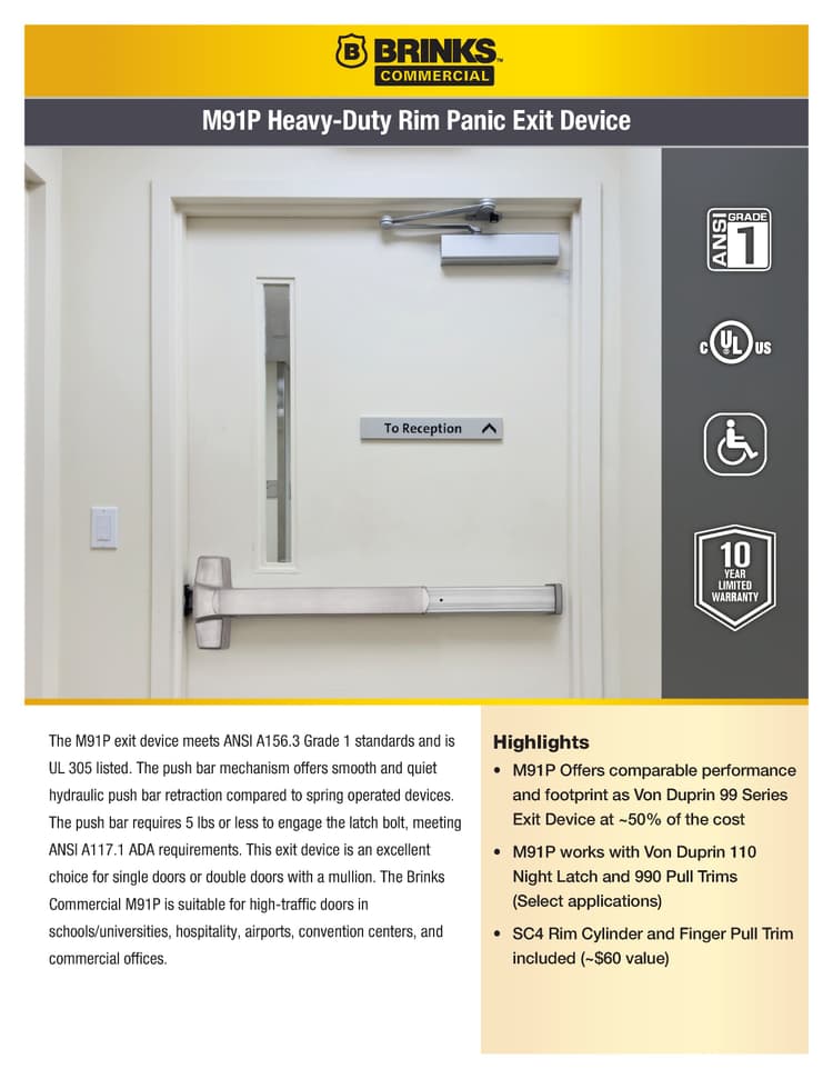 M91P Exit Device Sell Sheet